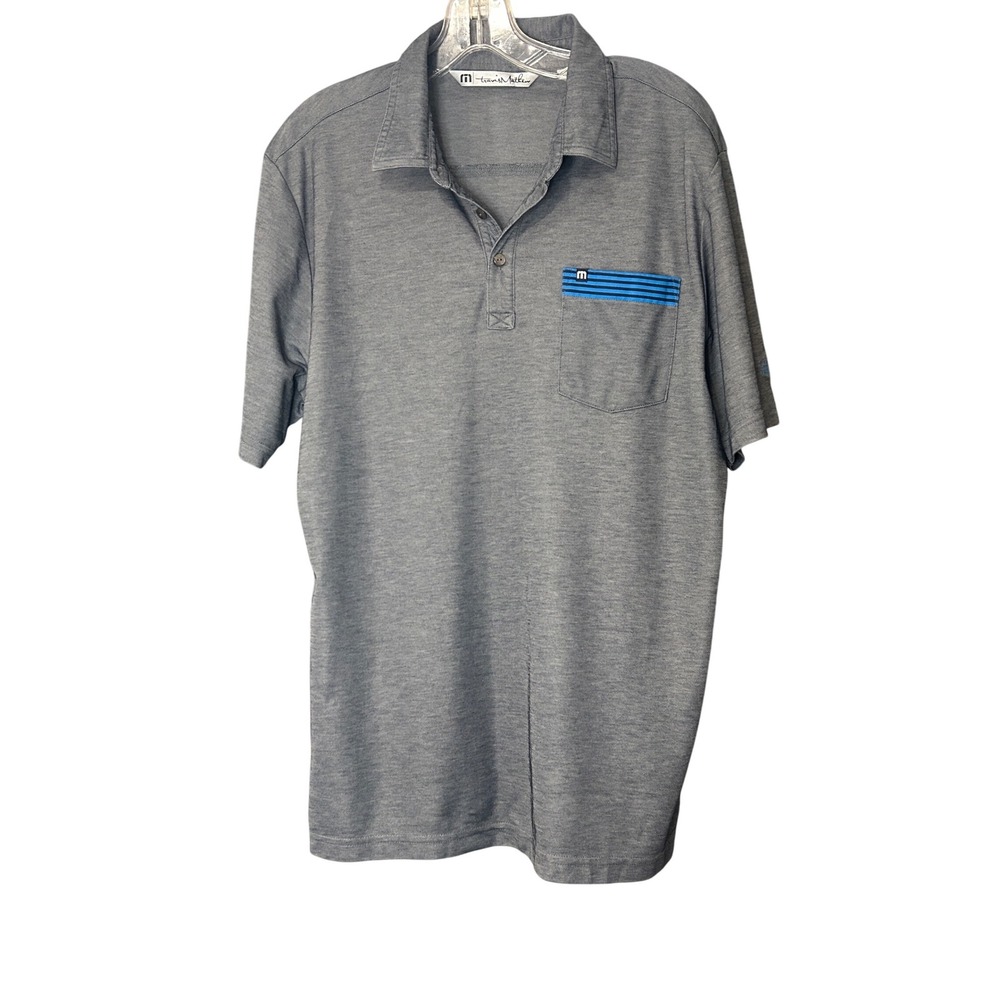 Travis Mathew‎ Golf Polo Shirt Striped Pocket Short Sleeve Gray Mens M